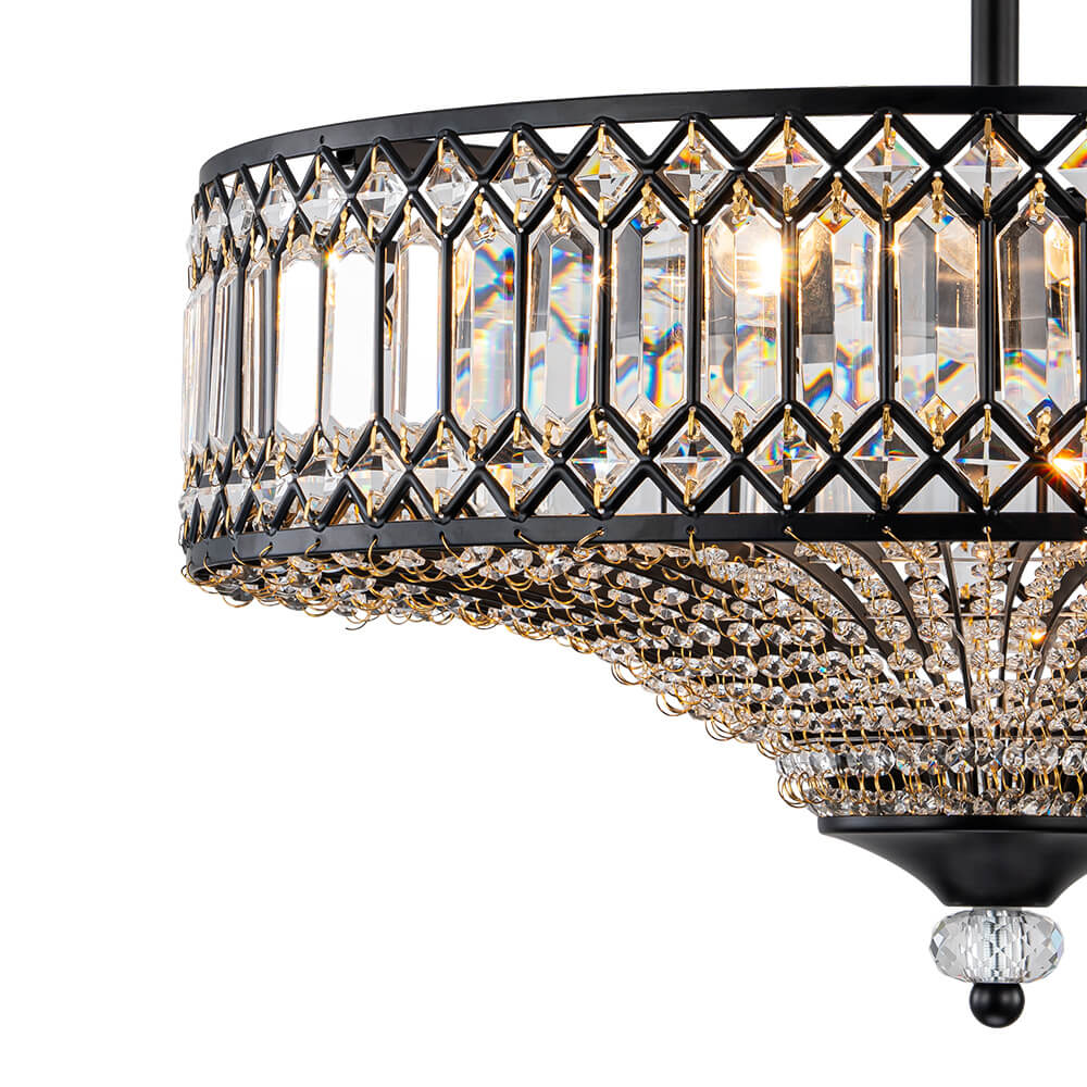 Luxury 6 - Light Drum Crystal Semi - Flush Mount Ceiling Light - LightfixturesUAE