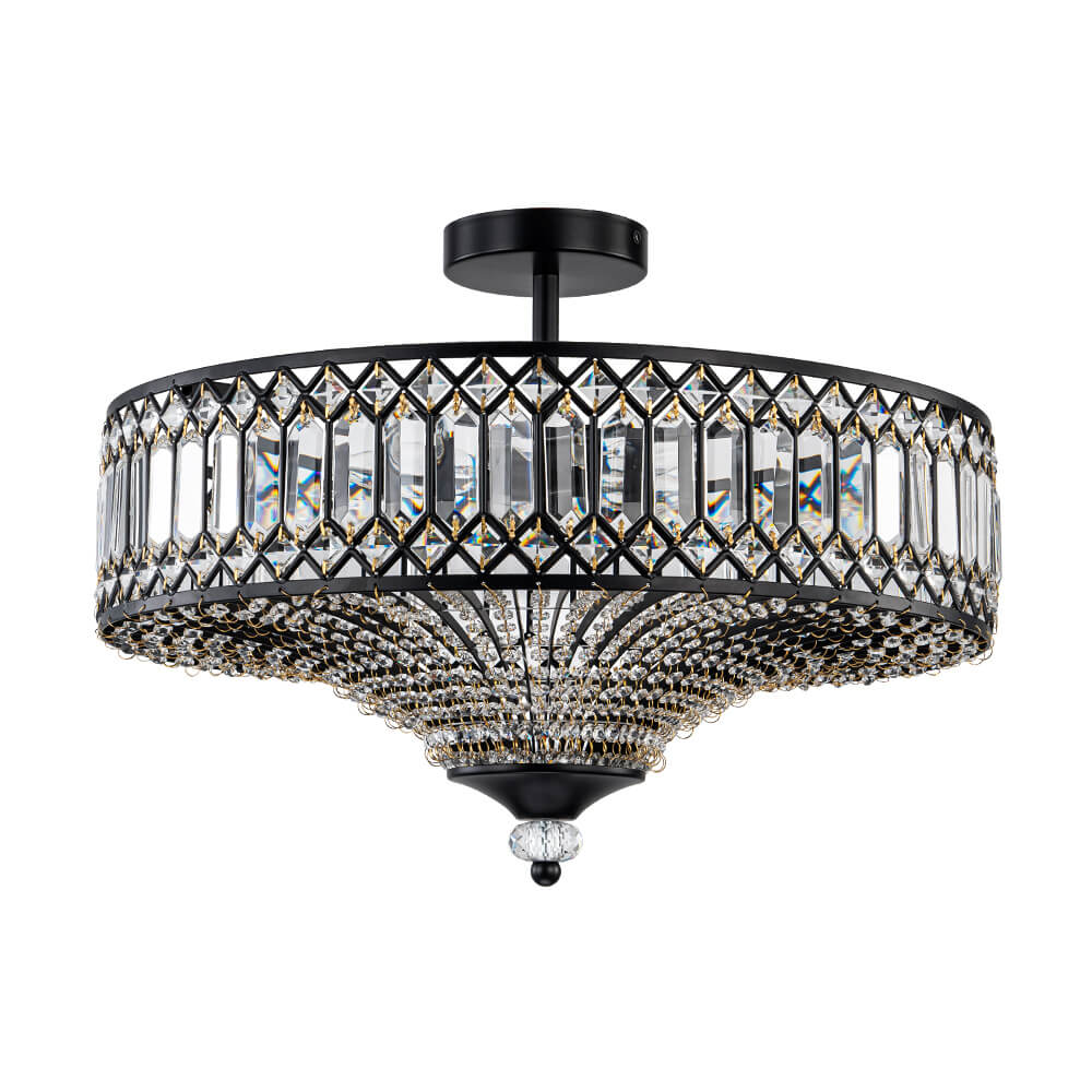 Luxury 6 - Light Drum Crystal Semi - Flush Mount Ceiling Light - LightfixturesUAE
