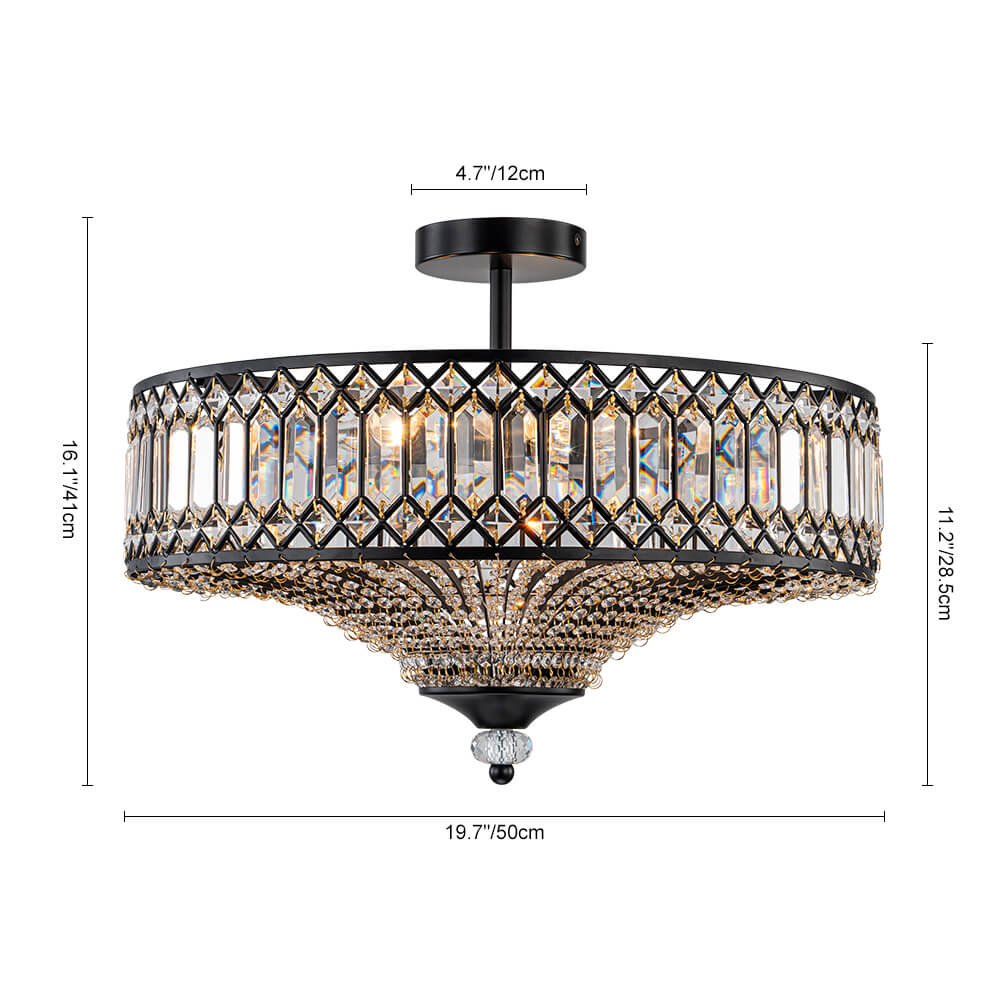 Luxury 6 - Light Drum Crystal Semi - Flush Mount Ceiling Light - LightfixturesUAE
