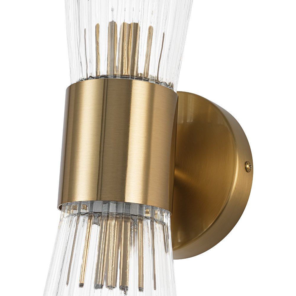 Luxury Minimalist 2 - Light Clear Ribbed Glass Double - Conical Wall Sconce - LightfixturesUAE