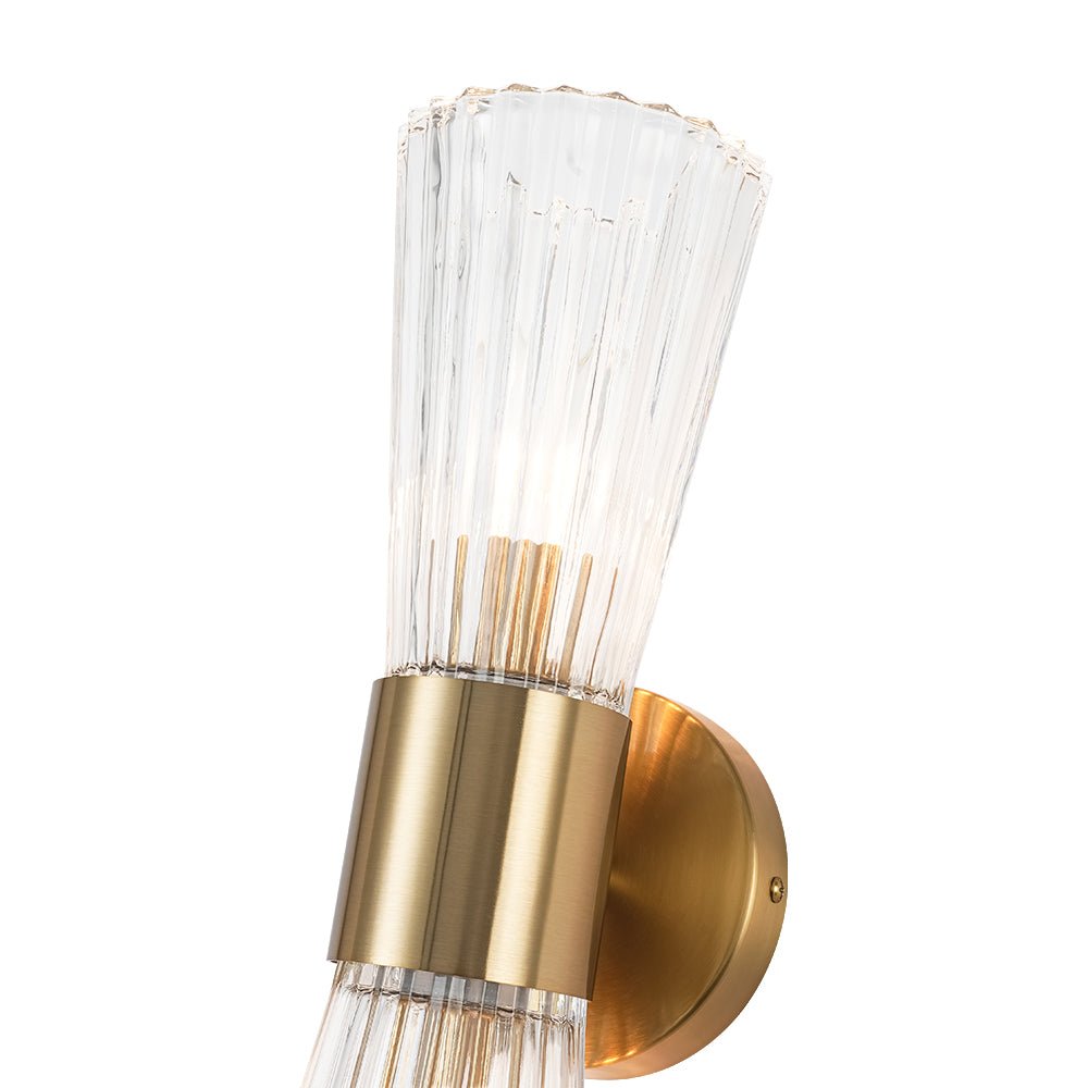 Luxury Minimalist 2 - Light Clear Ribbed Glass Double - Conical Wall Sconce - LightfixturesUAE