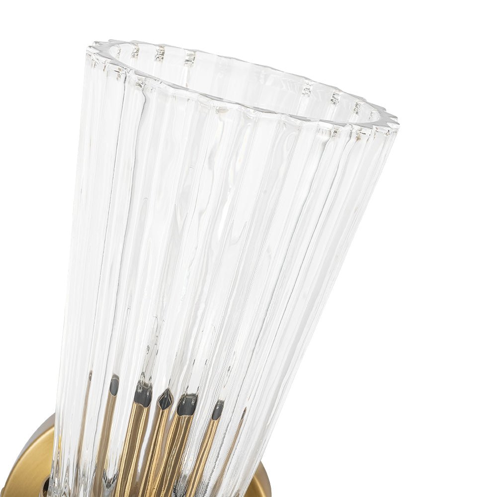 Luxury Minimalist 2 - Light Clear Ribbed Glass Double - Conical Wall Sconce - LightfixturesUAE