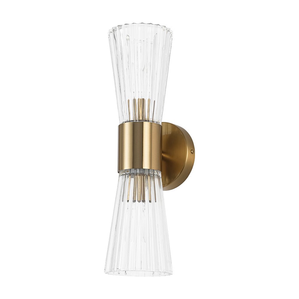 Luxury Minimalist 2 - Light Clear Ribbed Glass Double - Conical Wall Sconce - LightfixturesUAE