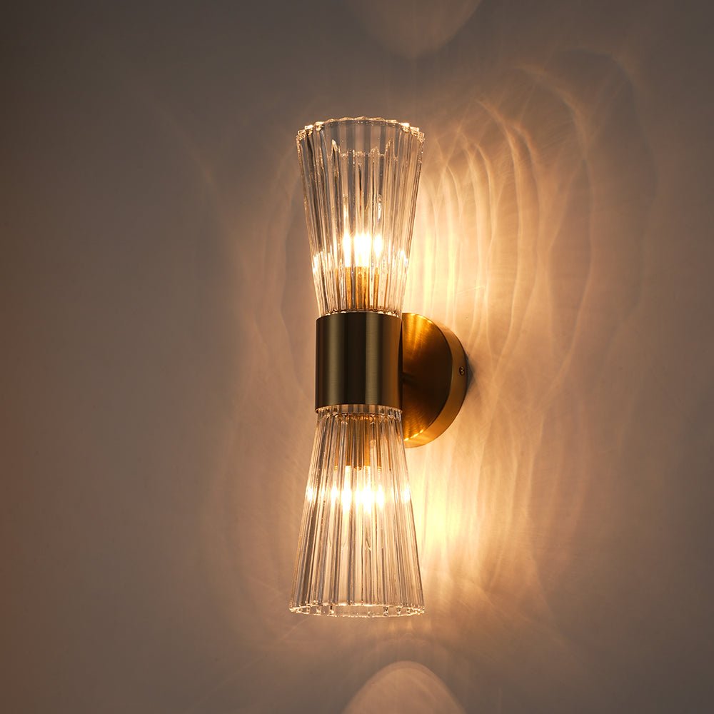 Luxury Minimalist 2 - Light Clear Ribbed Glass Double - Conical Wall Sconce - LightfixturesUAE