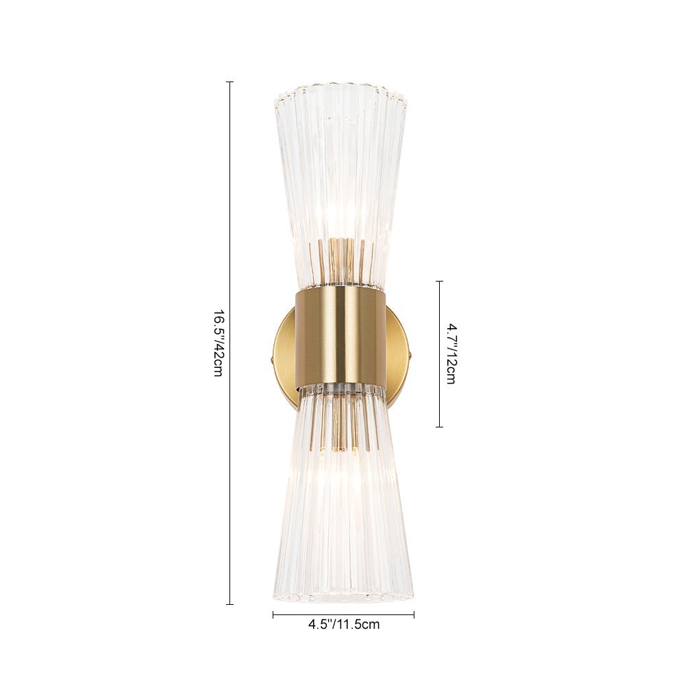Luxury Minimalist 2 - Light Clear Ribbed Glass Double - Conical Wall Sconce - LightfixturesUAE