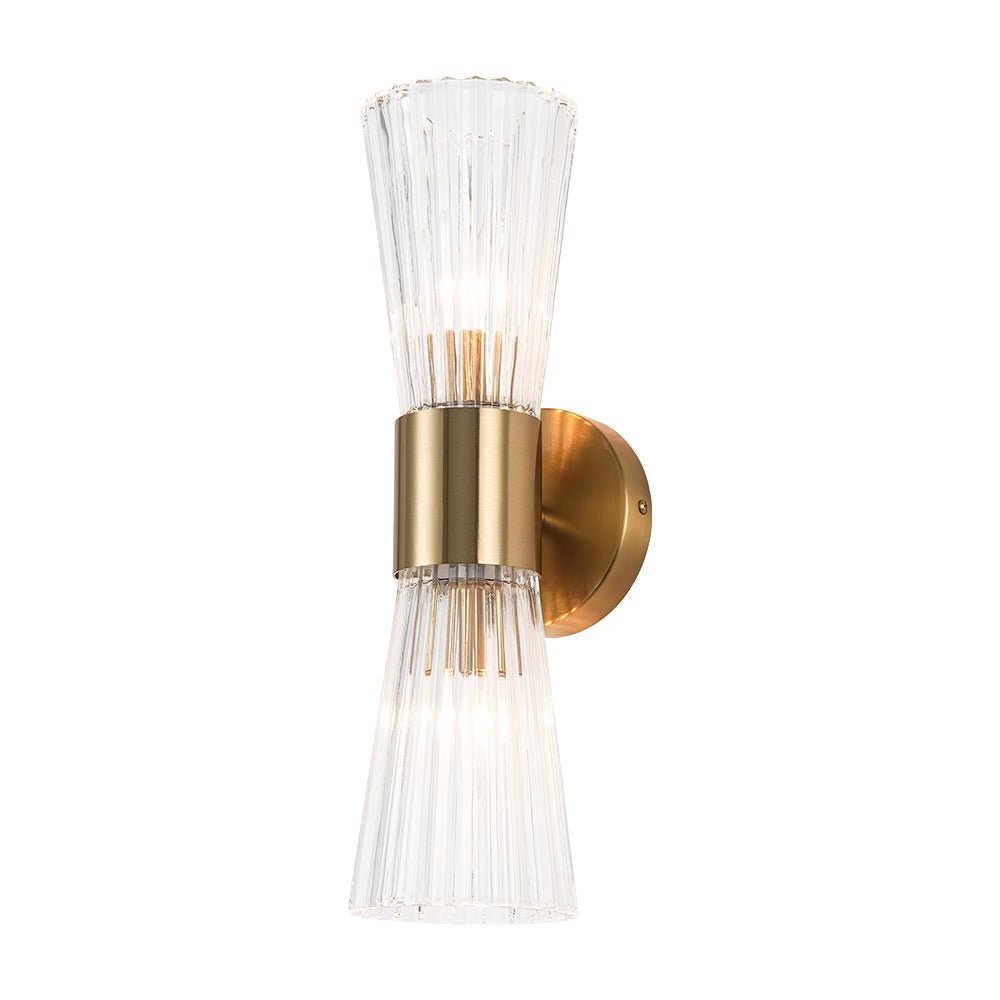Luxury Minimalist 2 - Light Clear Ribbed Glass Double - Conical Wall Sconce - LightfixturesUAE