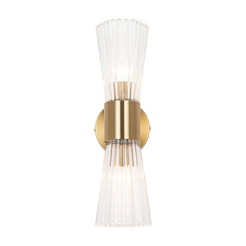 Luxury Minimalist 2 - Light Clear Ribbed Glass Double - Conical Wall Sconce - LightfixturesUAE