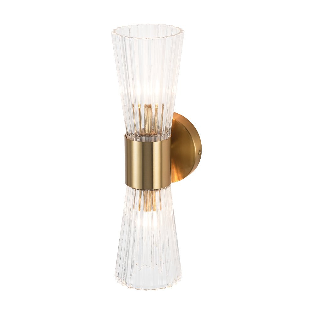 Luxury Minimalist 2 - Light Clear Ribbed Glass Double - Conical Wall Sconce - LightfixturesUAE