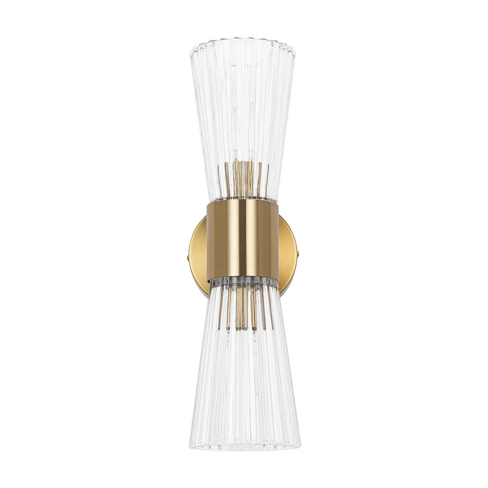 Luxury Minimalist 2 - Light Clear Ribbed Glass Double - Conical Wall Sconce - LightfixturesUAE