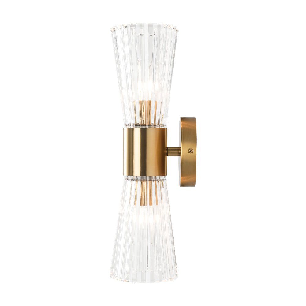 Luxury Minimalist 2 - Light Clear Ribbed Glass Double - Conical Wall Sconce - LightfixturesUAE