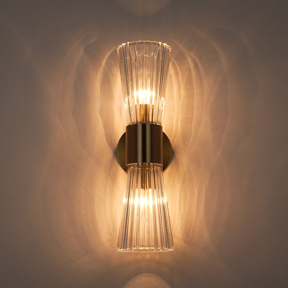 Luxury Minimalist 2 - Light Clear Ribbed Glass Double - Conical Wall Sconce - LightfixturesUAE