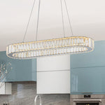 Luxury Oval Crystal LED Linear Kitchen Island Chandelier - LightfixturesUAE
