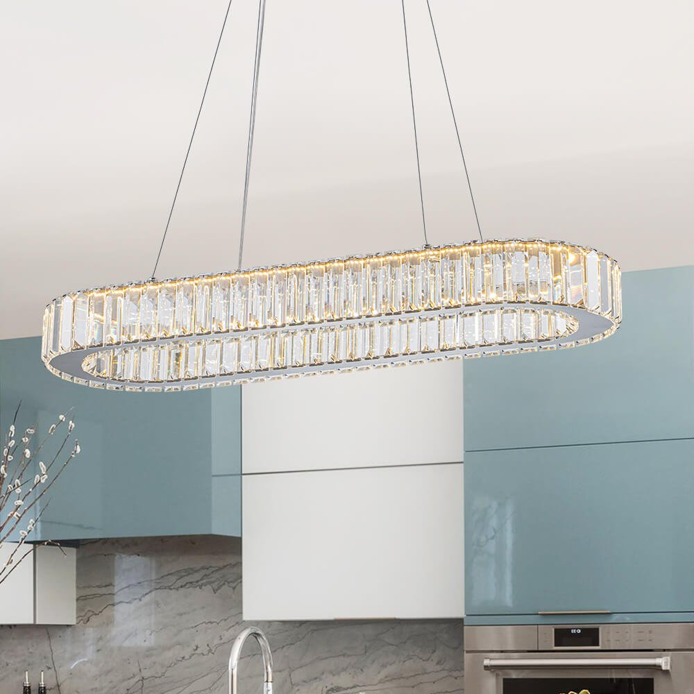 Luxury Oval Crystal LED Linear Kitchen Island Chandelier - LightfixturesUAE