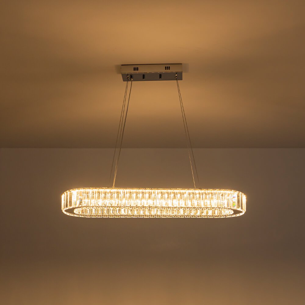 Luxury Oval Crystal LED Linear Kitchen Island Chandelier - LightfixturesUAE