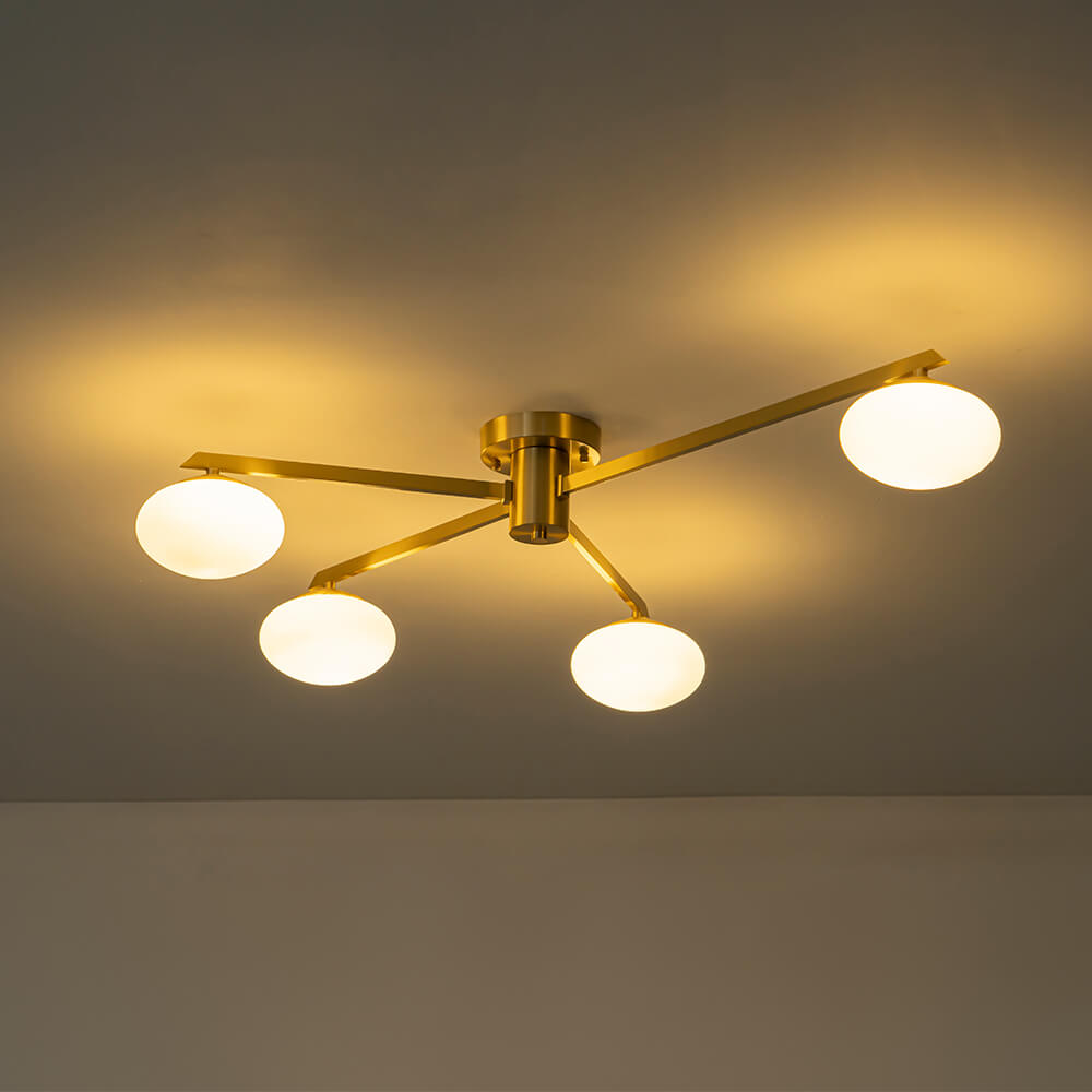 Mid - century 3/4 - Light Oval Glass Sputnik Semi - flush Mount Chandelier - LightfixturesUAE