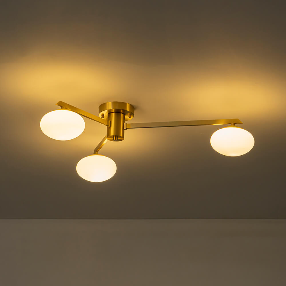 Mid - century 3/4 - Light Oval Glass Sputnik Semi - flush Mount Chandelier - LightfixturesUAE