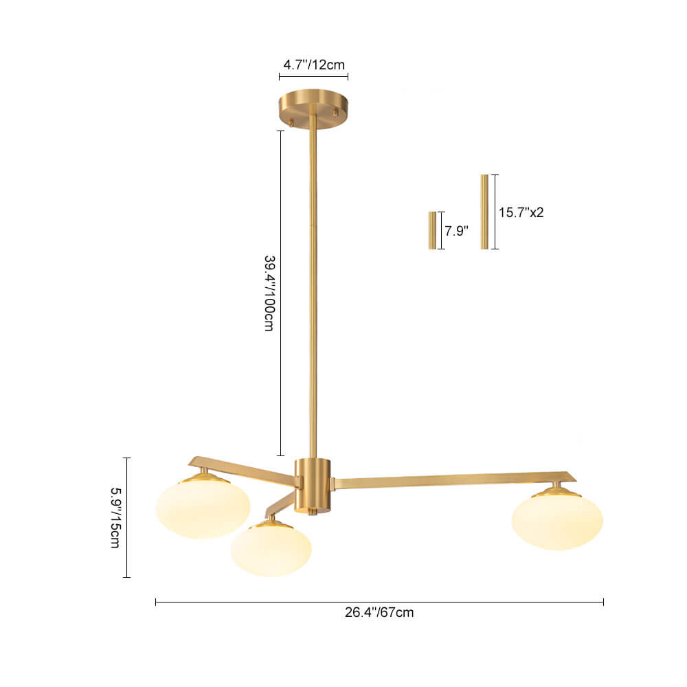 Mid - century 3/4 - Light Oval Glass Sputnik Semi - flush Mount Chandelier - LightfixturesUAE