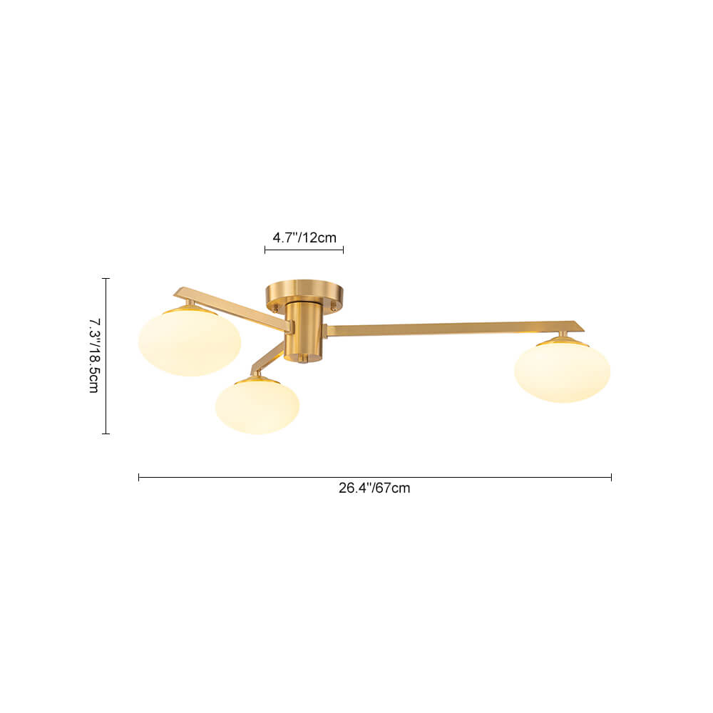 Mid - century 3/4 - Light Oval Glass Sputnik Semi - flush Mount Chandelier - LightfixturesUAE