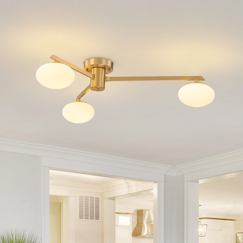 Mid - century 3/4 - Light Oval Glass Sputnik Semi - flush Mount Chandelier - LightfixturesUAE