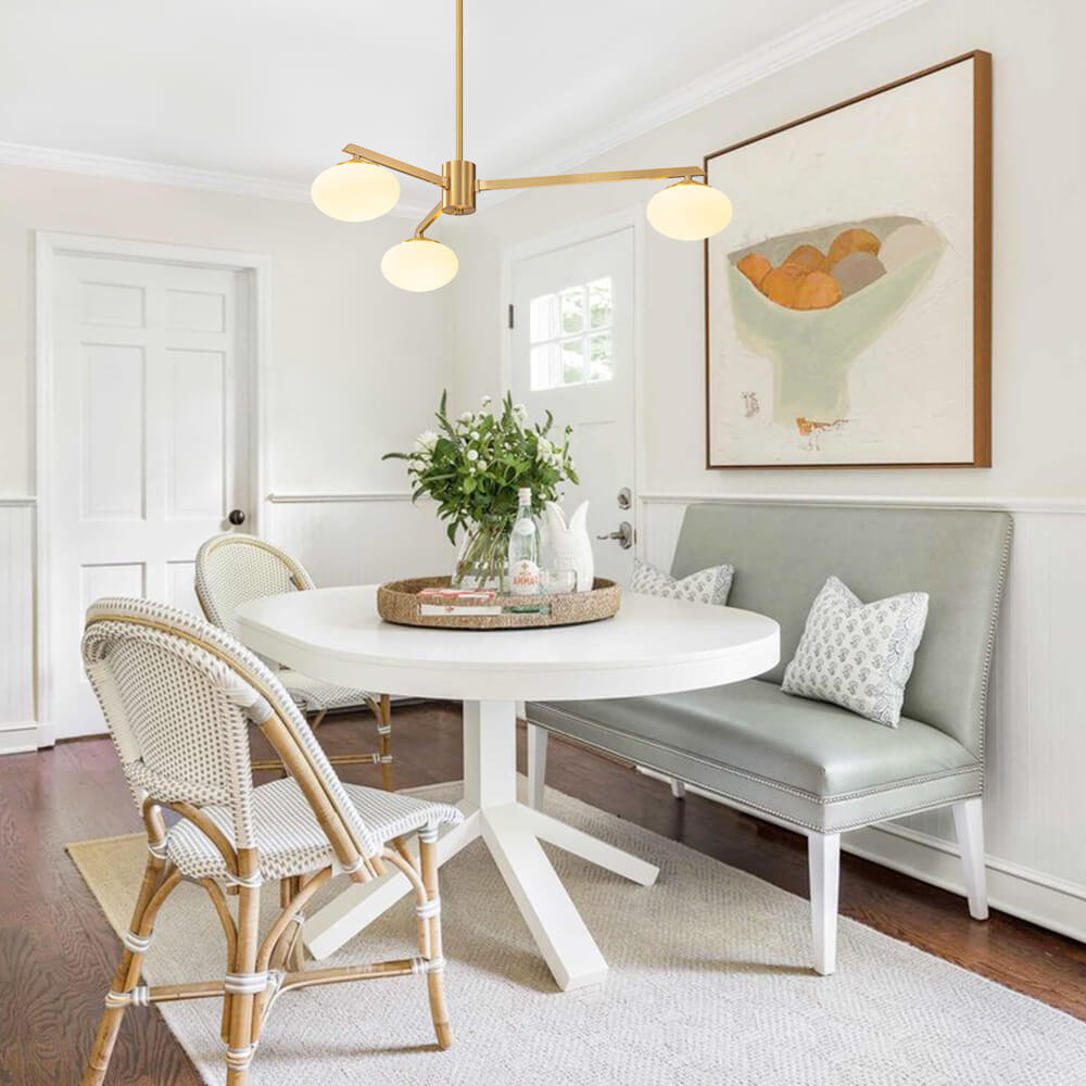 Mid - century 3/4 - Light Oval Glass Sputnik Semi - flush Mount Chandelier - LightfixturesUAE