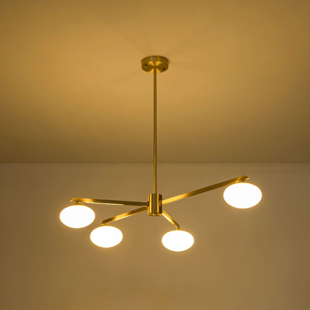Mid - century 3/4 - Light Oval Glass Sputnik Semi - flush Mount Chandelier - LightfixturesUAE