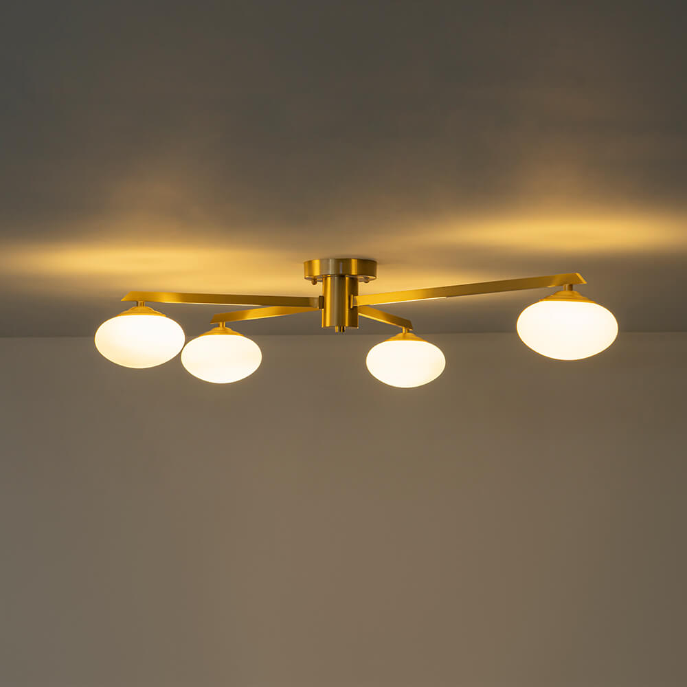 Mid - century 3/4 - Light Oval Glass Sputnik Semi - flush Mount Chandelier - LightfixturesUAE