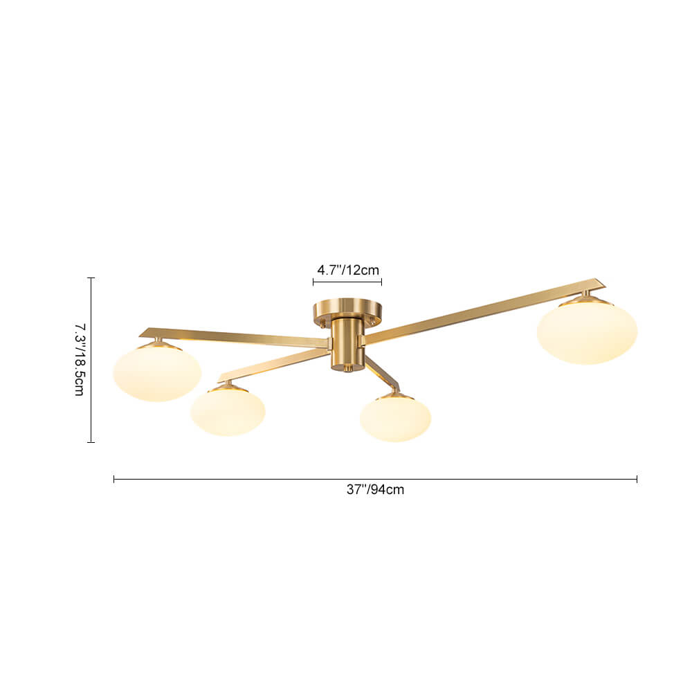 Mid - century 3/4 - Light Oval Glass Sputnik Semi - flush Mount Chandelier - LightfixturesUAE