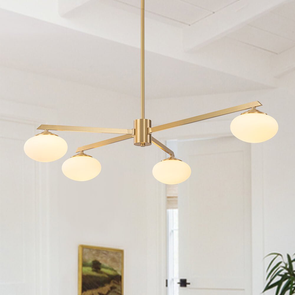 Mid - century 3/4 - Light Oval Glass Sputnik Semi - flush Mount Chandelier - LightfixturesUAE