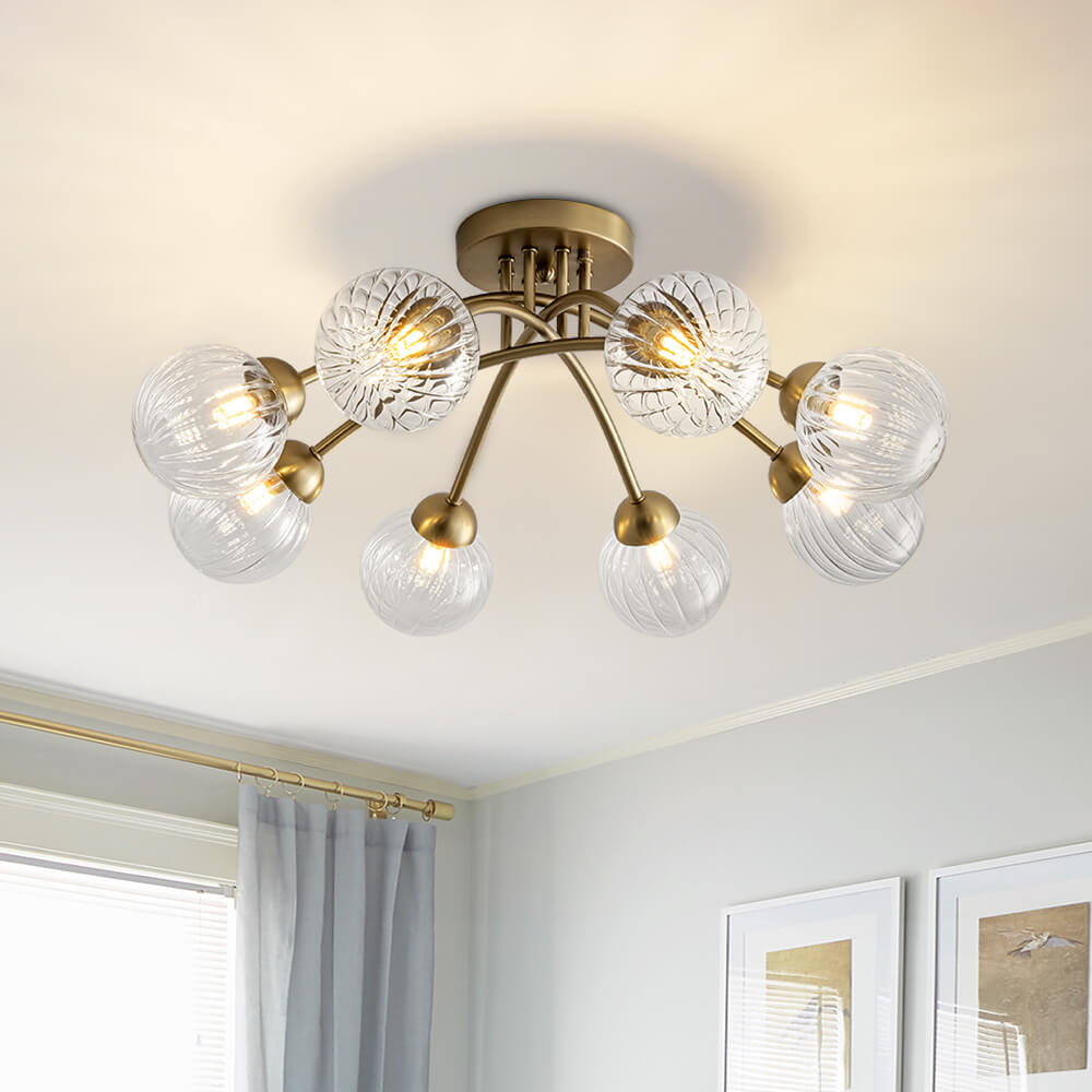Mid Century 6 - Light Clear Stripe Glass Sputnik Flush Mount - LightfixturesUAE