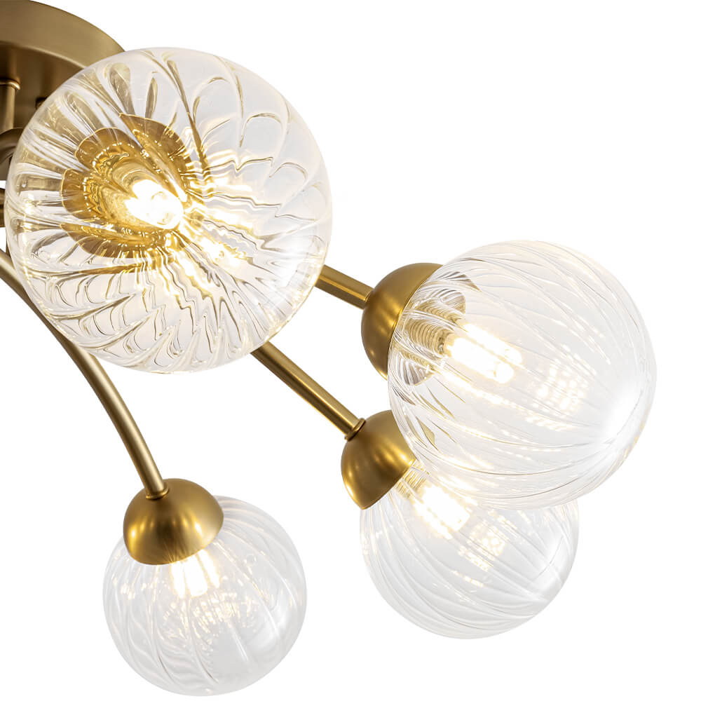 Mid Century 6 - Light Clear Stripe Glass Sputnik Flush Mount - LightfixturesUAE