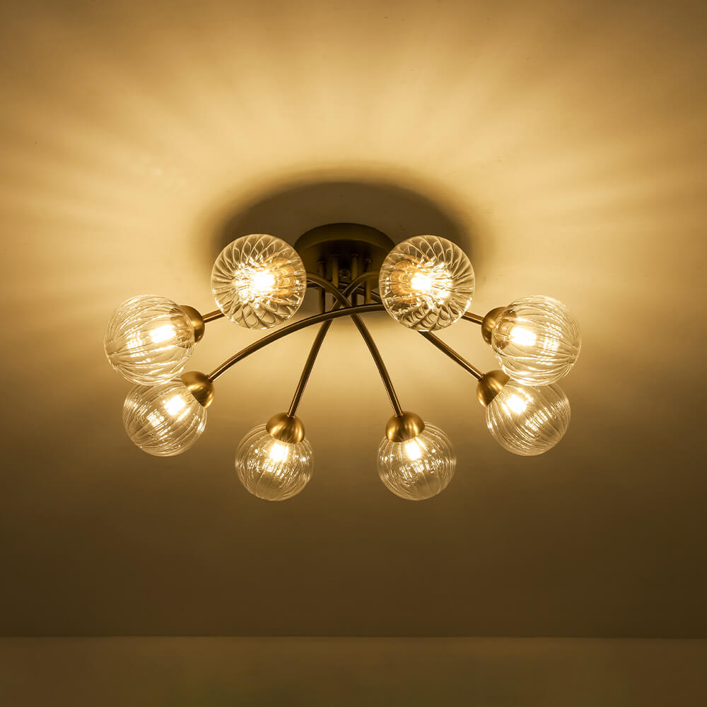 Mid Century 6 - Light Clear Stripe Glass Sputnik Flush Mount - LightfixturesUAE