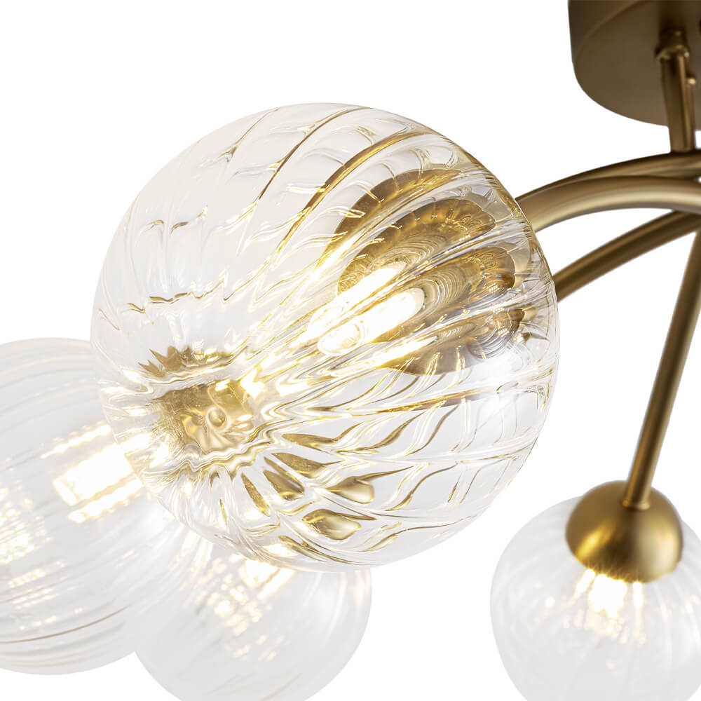 Mid Century 6 - Light Clear Stripe Glass Sputnik Flush Mount - LightfixturesUAE