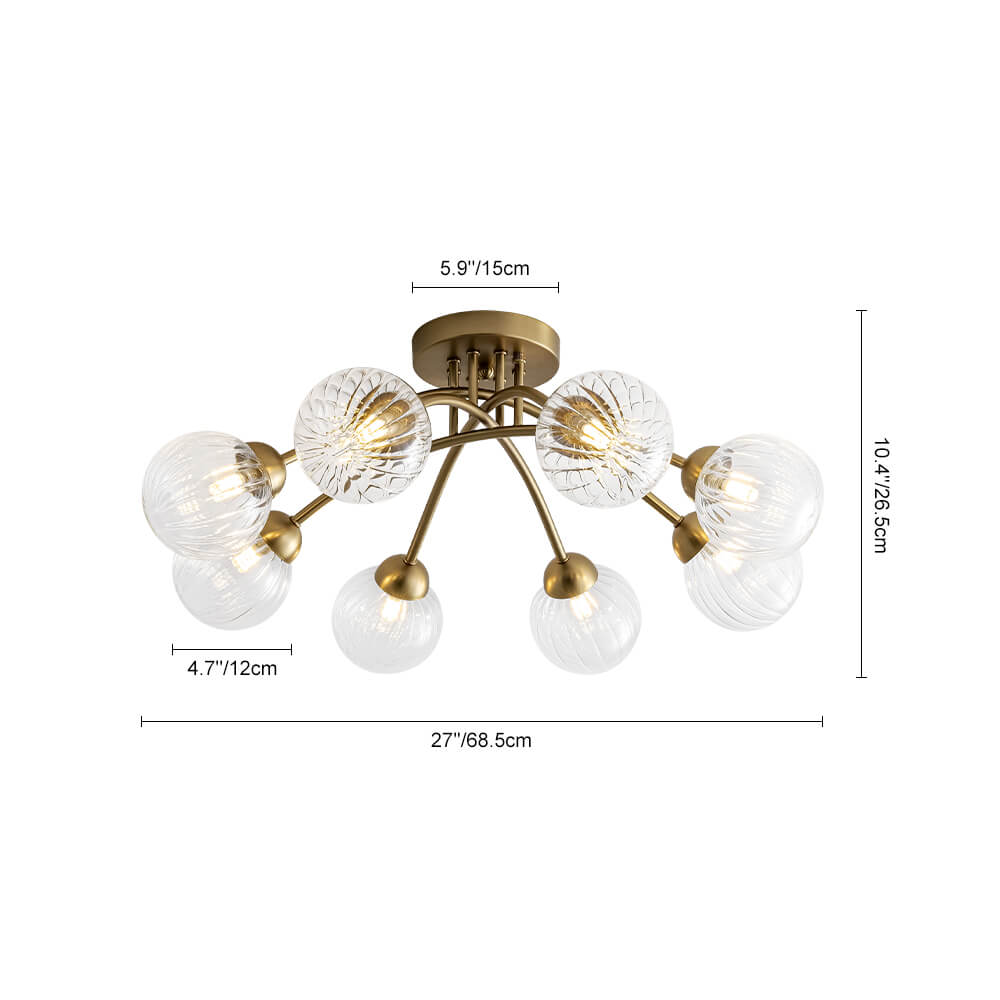 Mid Century 6 - Light Clear Stripe Glass Sputnik Flush Mount - LightfixturesUAE