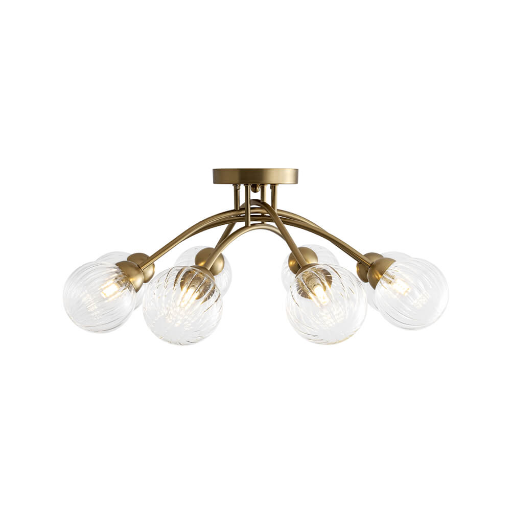 Mid Century 6 - Light Clear Stripe Glass Sputnik Flush Mount - LightfixturesUAE