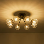 Mid Century 6 - Light Clear Stripe Glass Sputnik Flush Mount - LightfixturesUAE