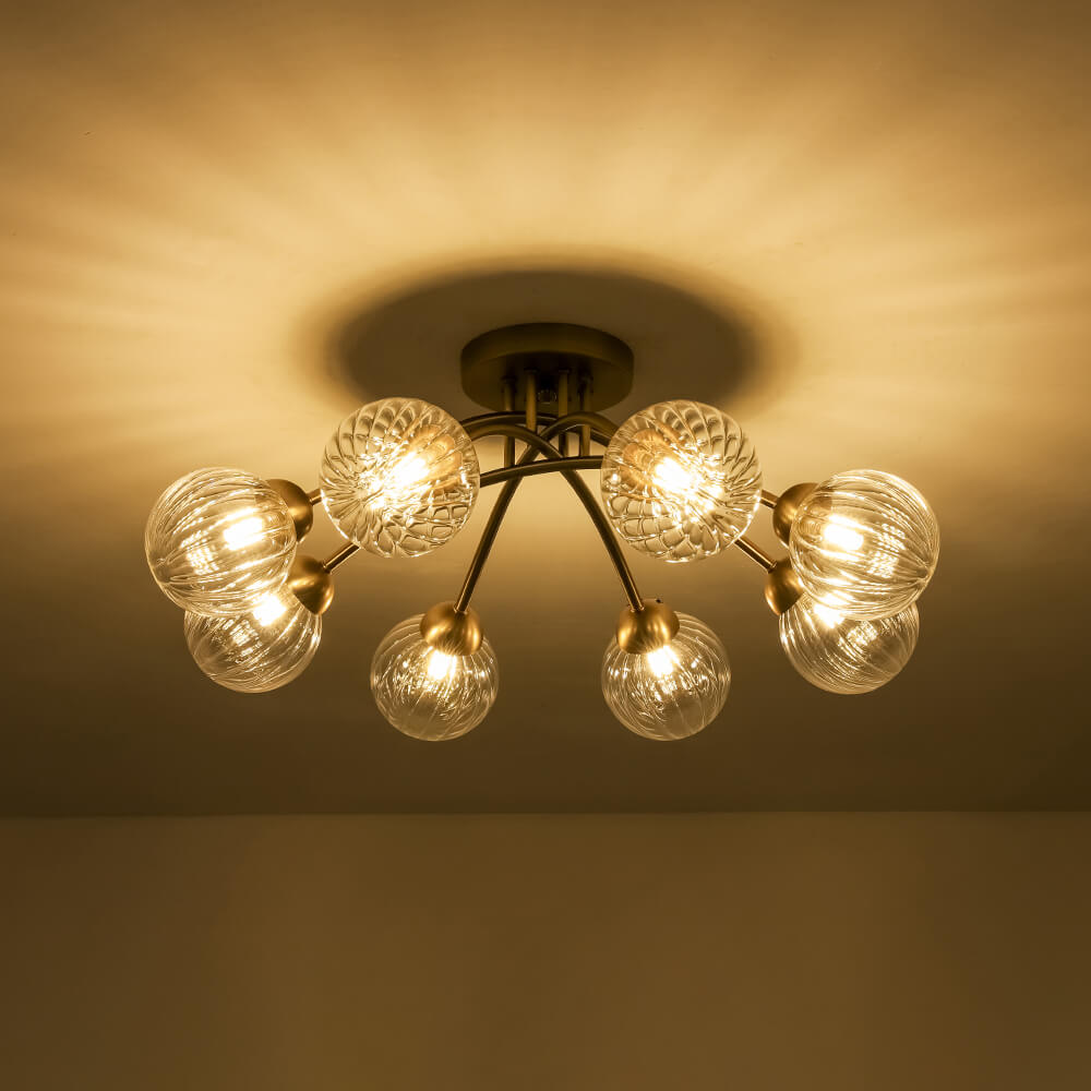 Mid Century 6 - Light Clear Stripe Glass Sputnik Flush Mount - LightfixturesUAE