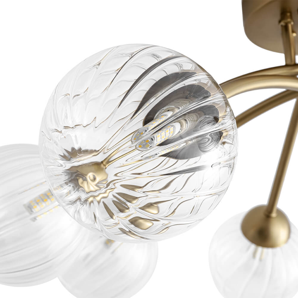 Mid Century 6 - Light Clear Stripe Glass Sputnik Flush Mount - LightfixturesUAE