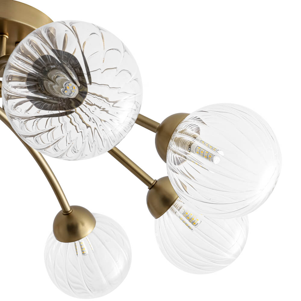 Mid Century 6 - Light Clear Stripe Glass Sputnik Flush Mount - LightfixturesUAE