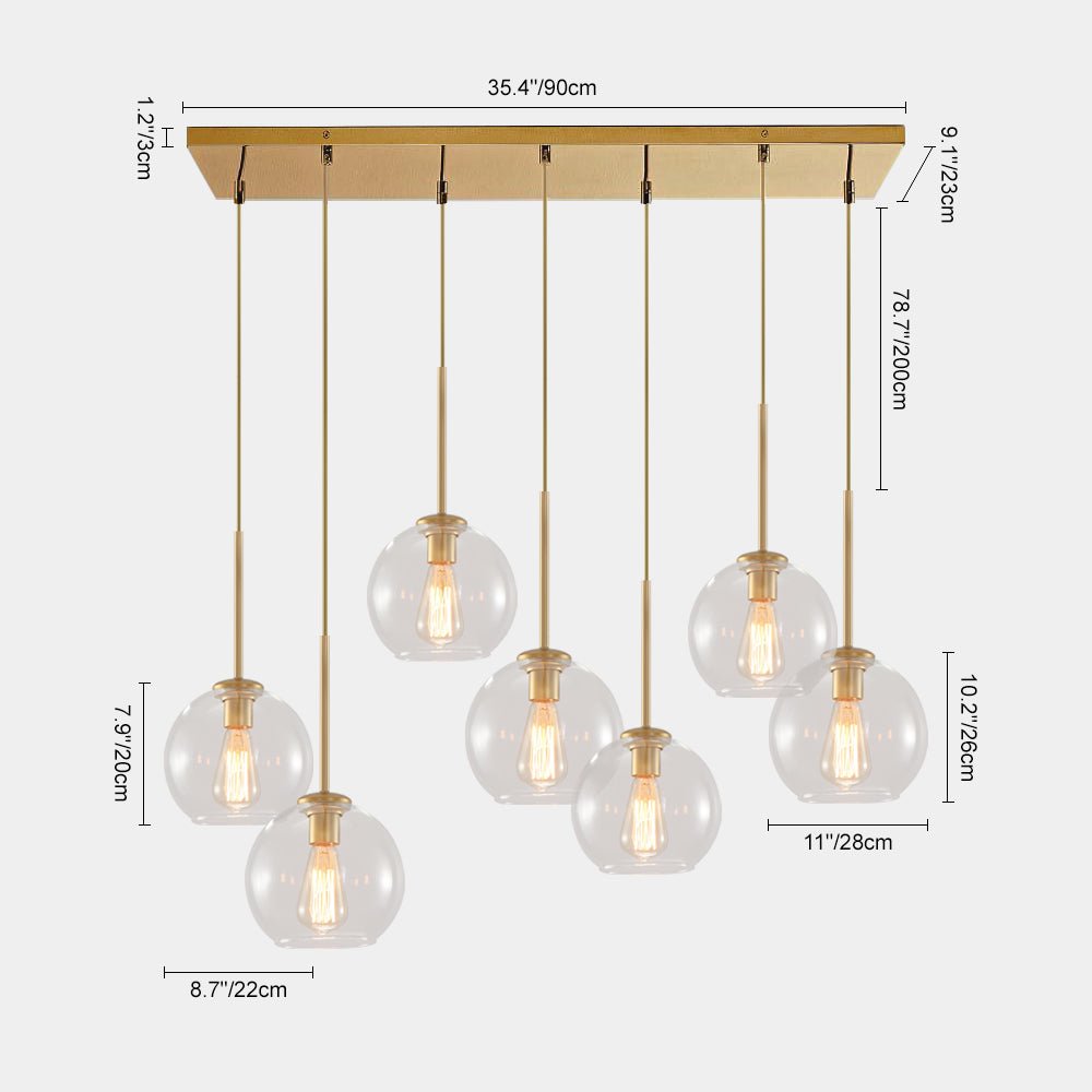 Mid - Century 7 - Lights Linear Cluster Globe Pendant Light - LightfixturesUAE