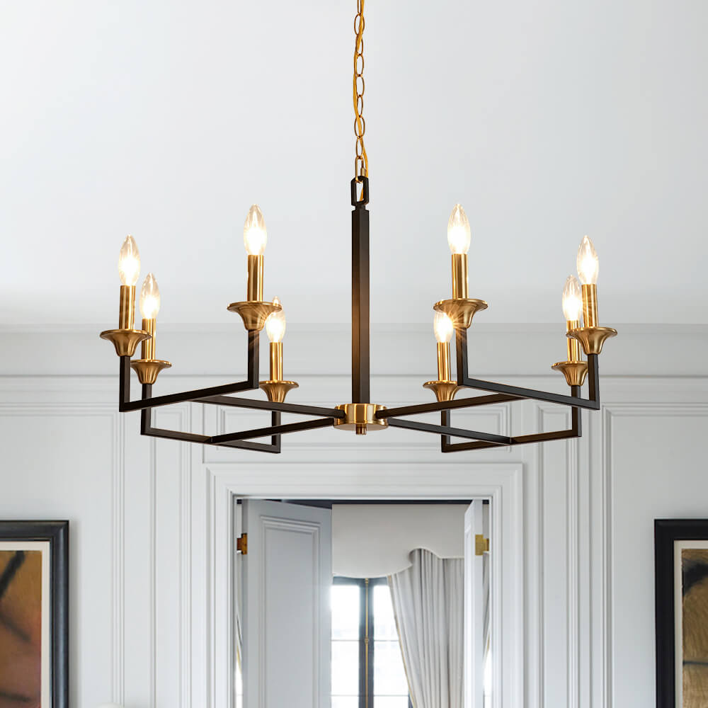 Mid - Century 8 - Light Geometric Candle Chandelier - LightfixturesUAE