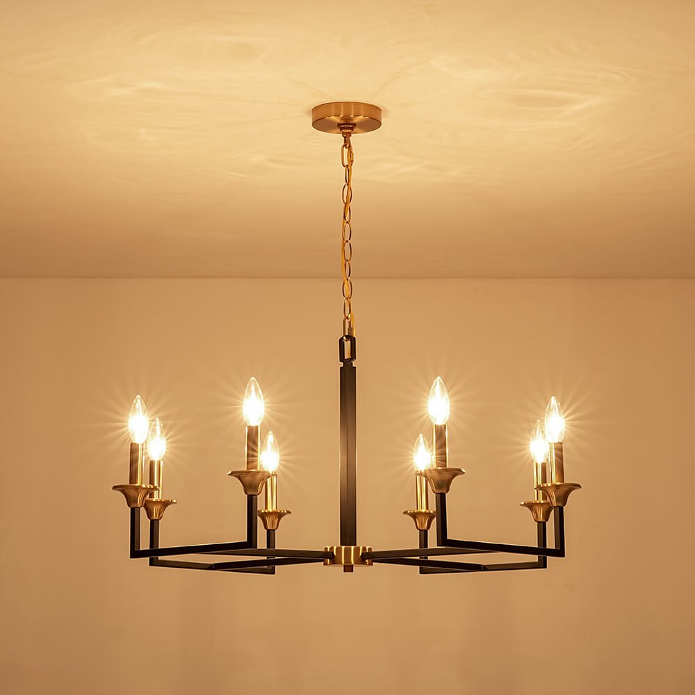 Mid - Century 8 - Light Geometric Candle Chandelier - LightfixturesUAE