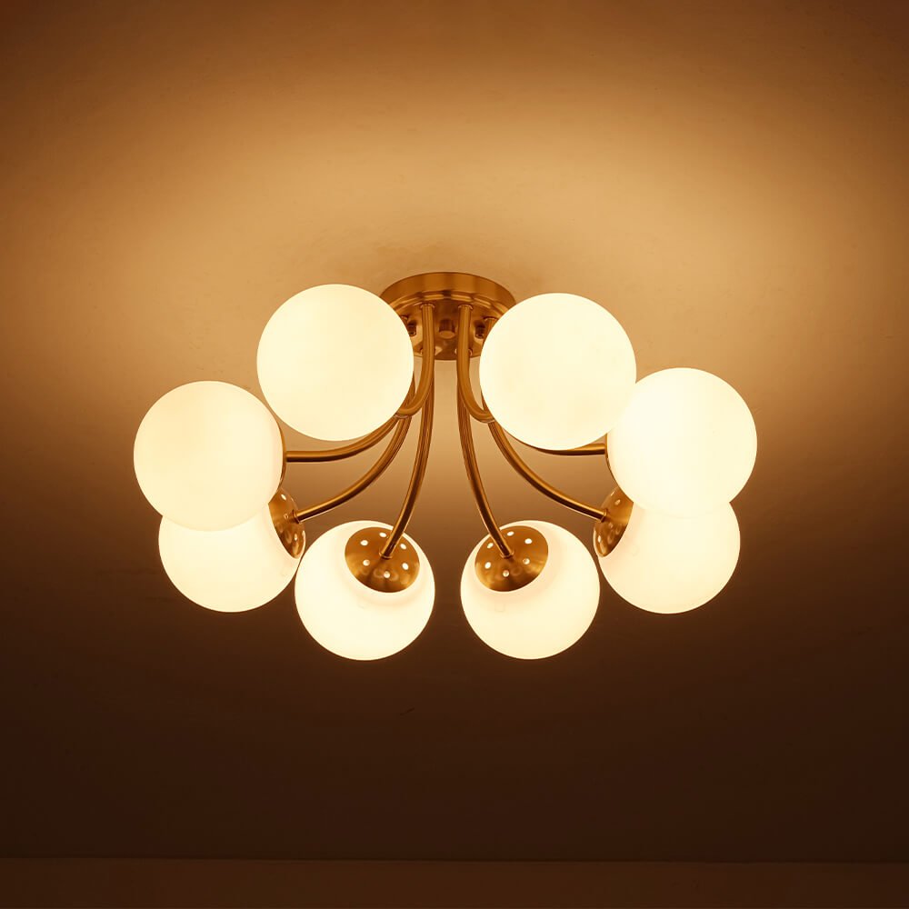 Mid - century 8 - Light Glass Globe Sputnik Semi - Flush Mount - LightfixturesUAE