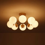 Mid - century 8 - Light Glass Globe Sputnik Semi - Flush Mount - LightfixturesUAE