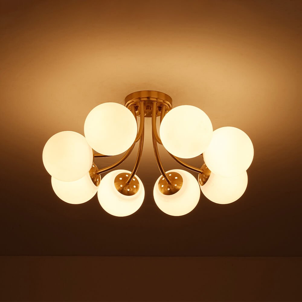 Mid - century 8 - Light Glass Globe Sputnik Semi - Flush Mount - LightfixturesUAE