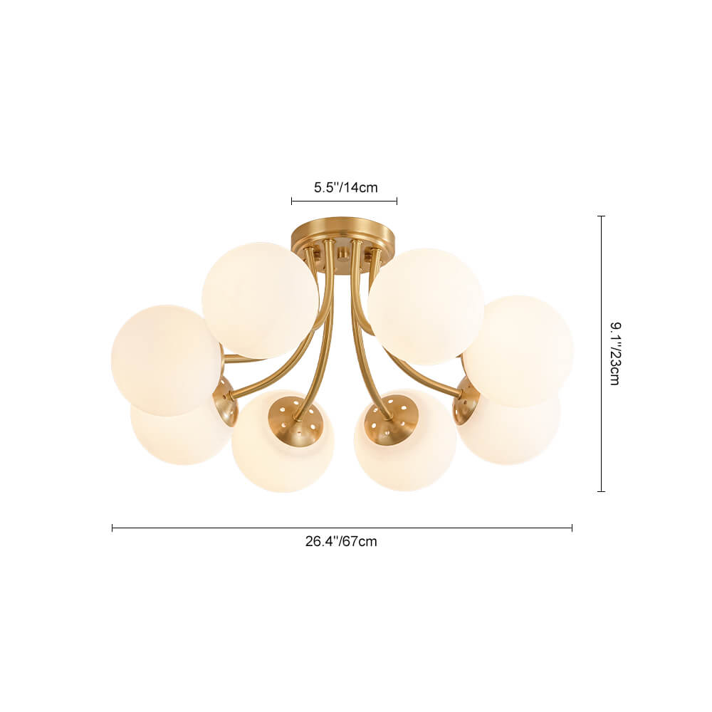 Mid - century 8 - Light Glass Globe Sputnik Semi - Flush Mount - LightfixturesUAE