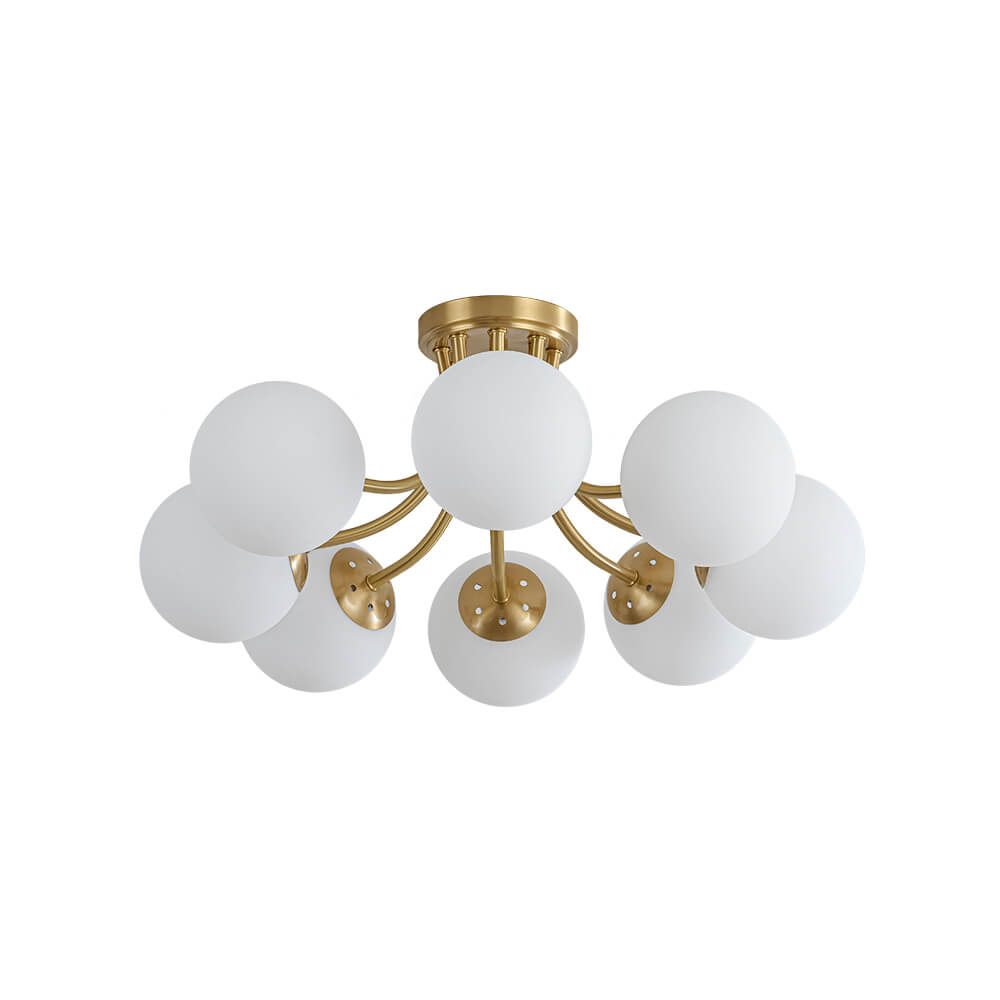 Mid - century 8 - Light Glass Globe Sputnik Semi - Flush Mount - LightfixturesUAE