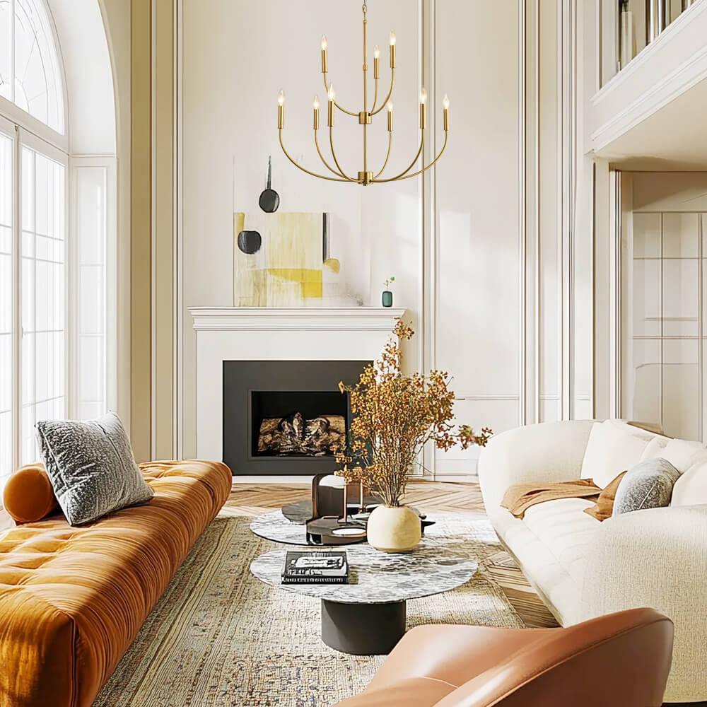 Mid - Century 9 - Light Candle Branch Chandelier - LightfixturesUAE