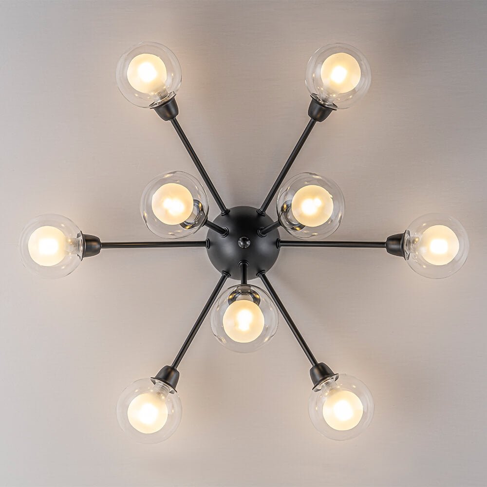 Mid - Century 9 - Light Glass Globe Sputnik Semi Flush Mount Ceiling Light - LightfixturesUAE