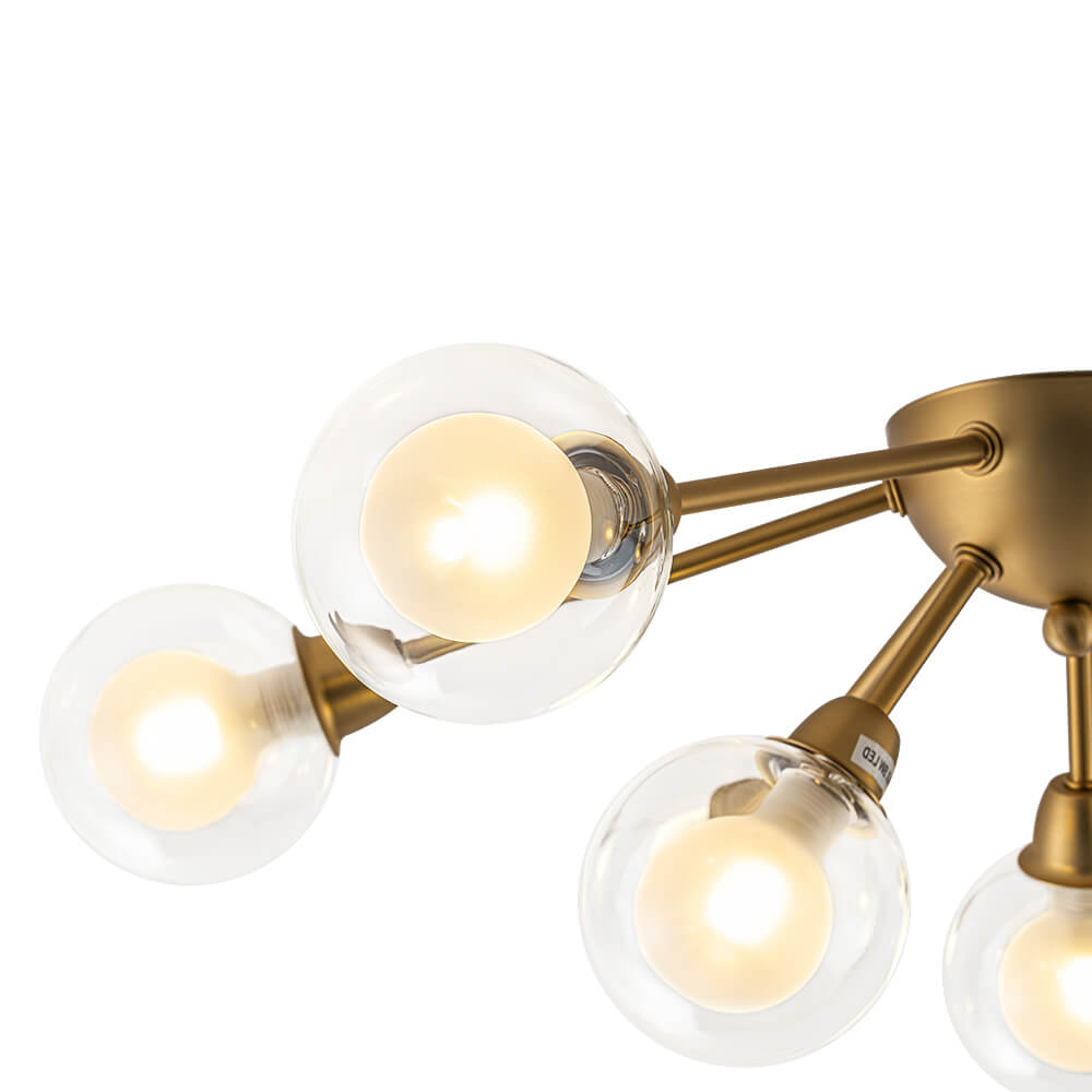 Mid - Century 9 - Light Glass Globe Sputnik Semi Flush Mount Ceiling Light - LightfixturesUAE