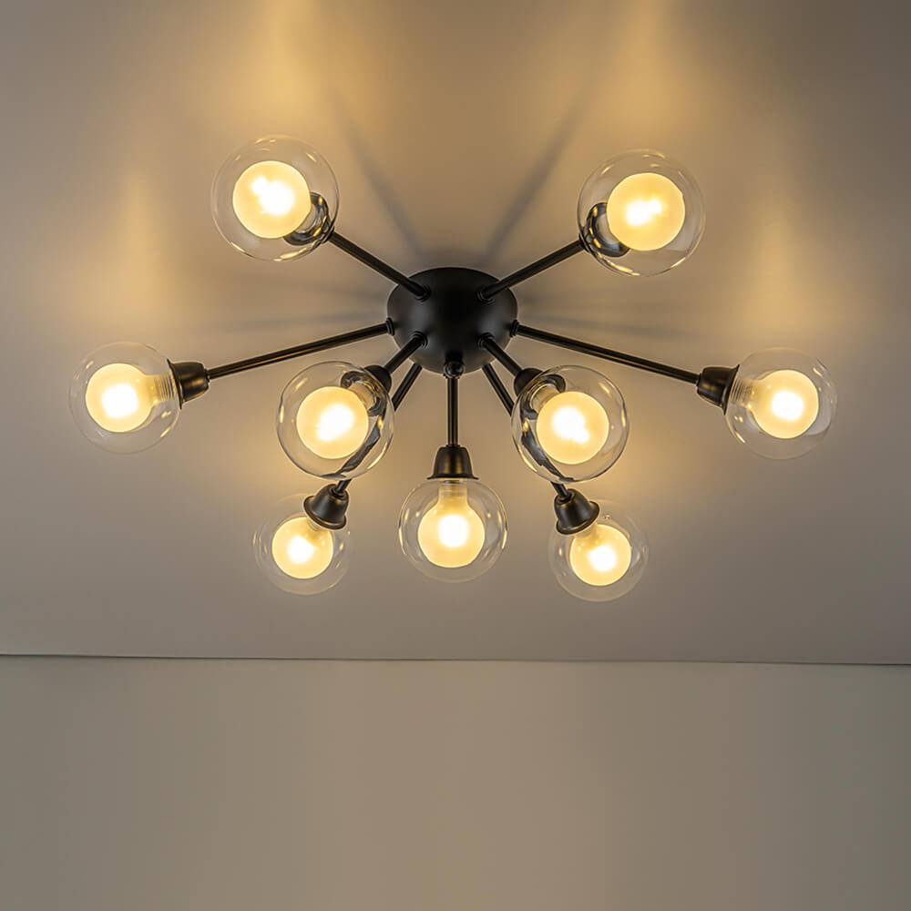 Mid - Century 9 - Light Glass Globe Sputnik Semi Flush Mount Ceiling Light - LightfixturesUAE